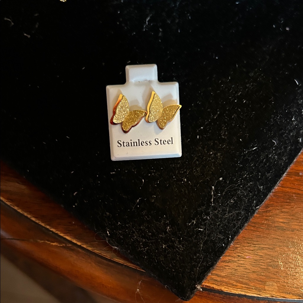 Gold Butterfly Earrings In Stainless Steel